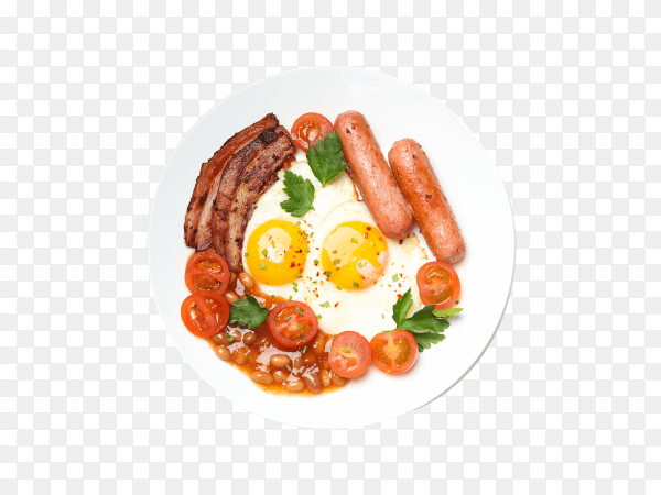 Plate with delicious omelette and ingredients isolated on transparent background PNG