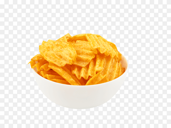 Potato chips on bowl isolated on transparent background PNG