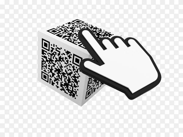 Qr code on cube with computer cursor on transparent background PNG