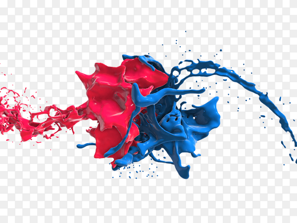 Red and blue abstract liquid face in splash isolated 3d illustration on transparent background PNG