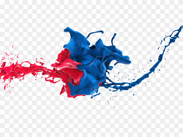 Red and blue abstract liquid face in splash isolated on transparent background PNG