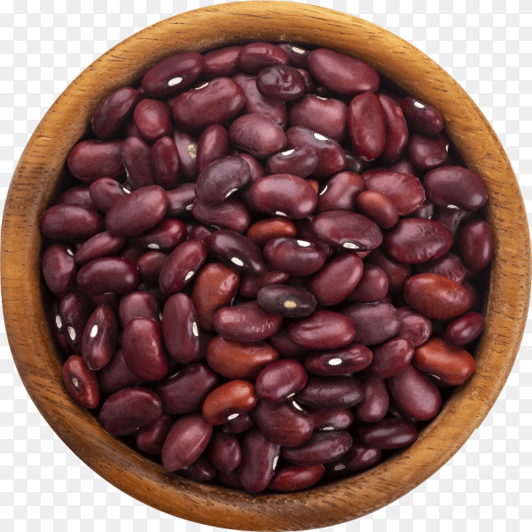 Red beans in wooden bowl isolated on transparent background PNG