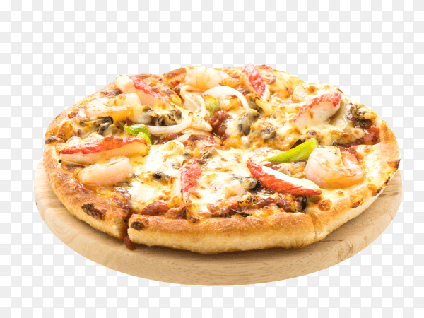 Seafood pizza on transparent background PNG