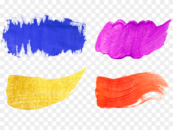 Set of colorful acrylic paint texture on transparent background PNG