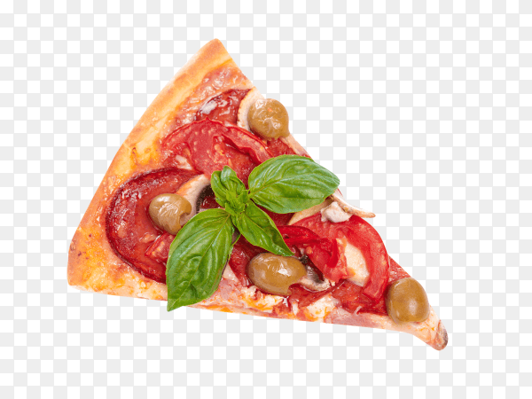 Slice fresh pizza with pepperoni isolated on transparent background PNG
