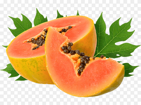 Slice half papaya isolated on transparent background PNG