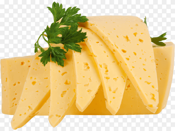 Slices cheese with parsley on transparent background PNG