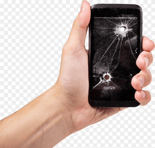 Smartphone with bullet hole on transparent background PNG
