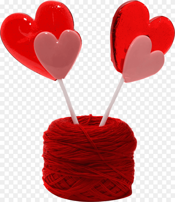 Thread ball with sweet hearts isolated on transparent background PNG