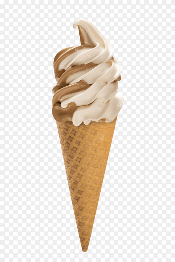 Vanilla chocolate soft ice cream waffled cone on transparent background PNG