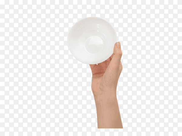 White bowl in woman hand isolated on transparent background PNG