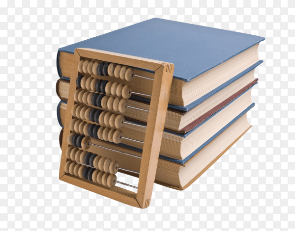 Wooden abacus on a pile of books isolated on transparent background PNG