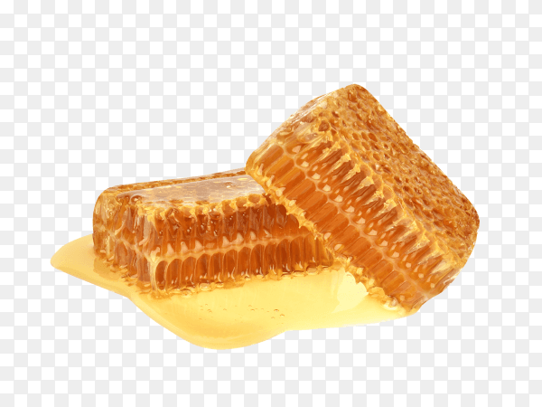 Yellow honeycomb slice closeup isolated on transparent background PNG