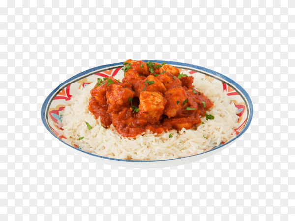 Chicken tikka masala with rice isolated on transparent background PNG