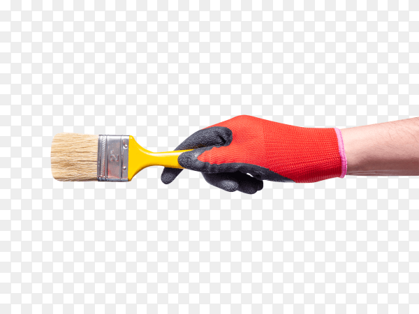 Decorator holding yellow painting brush on transparent background PNG