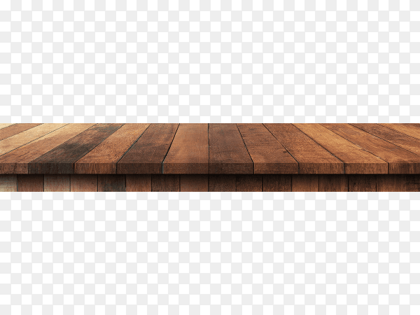 Empty brown wood table isolated on transparent background PNG
