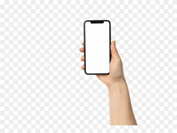 Female hands holding phone with empty screen isolated on transparent background PNG