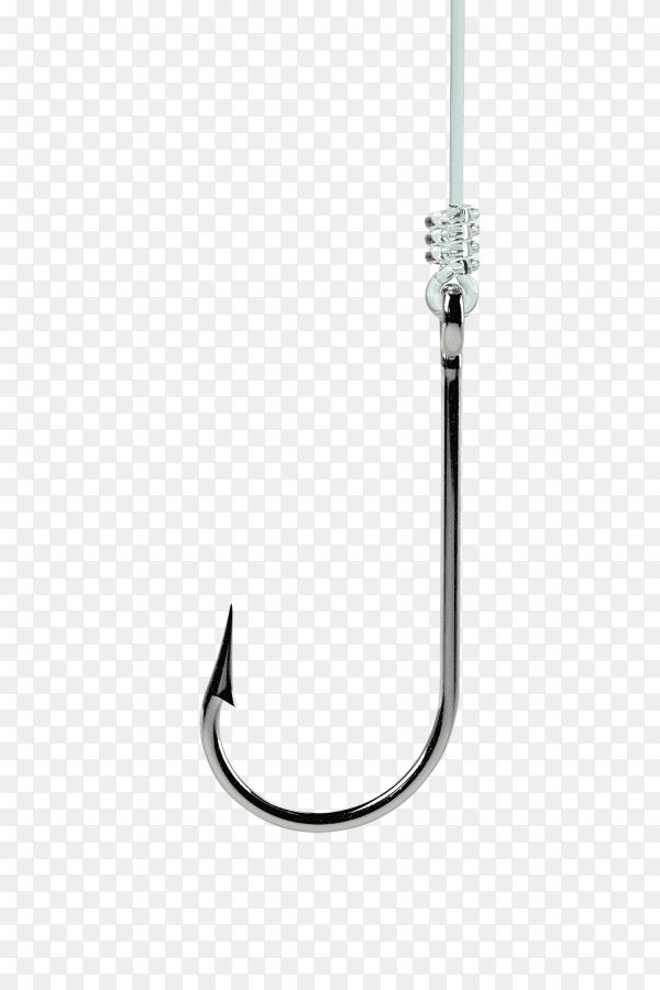 Fishing hook hanging on a fishing line on transparent background PNG