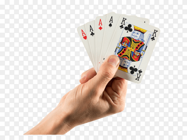 Hand holding cards on transparent background PNG