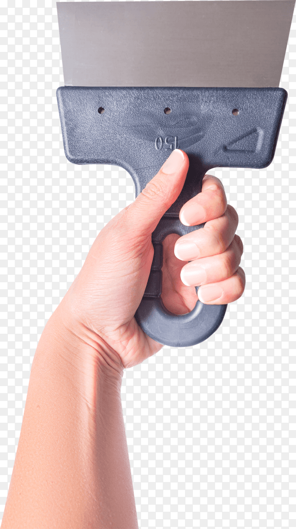 Hand with putty knife isolated on transparent background PNG