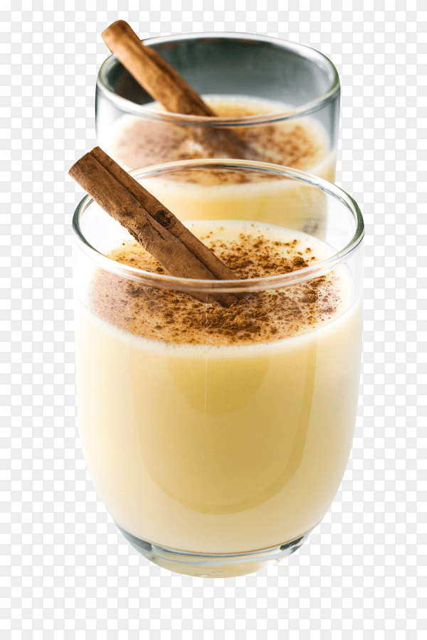 Homemade eggnog with cinnamon isolated typical Christmas dessert on transparent background PNG