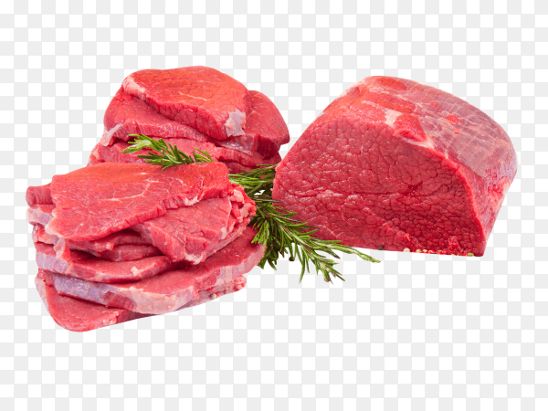 Huge red meat chunk and steak isolated on transparent background PNG