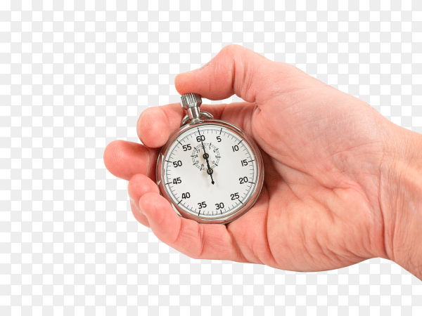 Man hand holding stopwatch on transparent background PNG