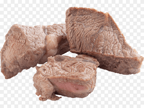 Pieces fried cooked beef on transparent background PNG