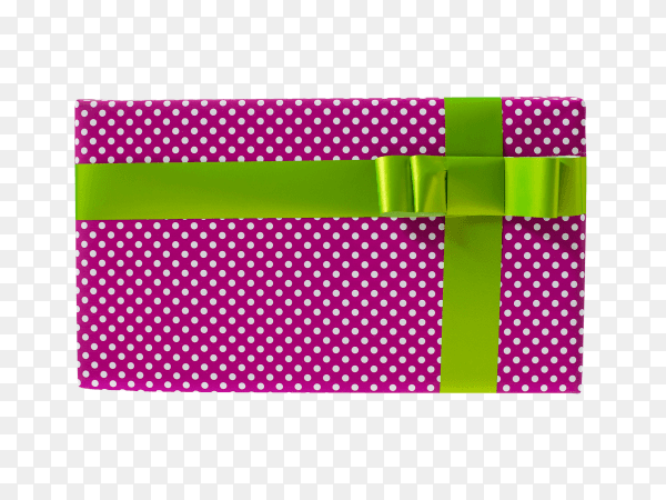 Purple gift box with green ribbon on transparent background PNG