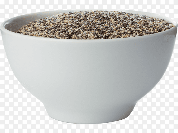 Raw chia seeds in white bowl isolated on transparent background PNG