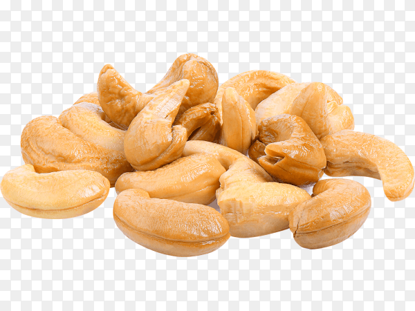 Roasted cashews isolated on transparent background PNG