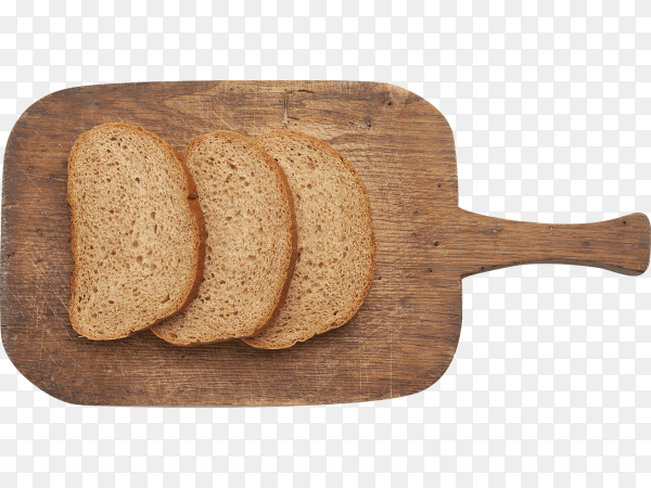 Slices of rye bread on a brown wooden board isolated on transparent background PNG