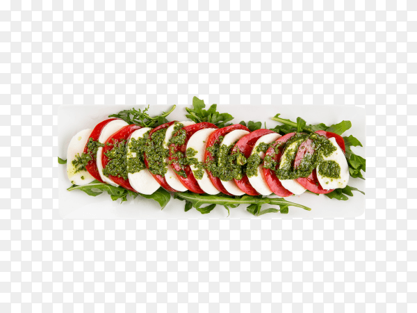 Top view on isolated classic caprese salad on transparent background PNG