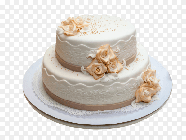 White wedding cake with flowers. dessert for guests on transparent background PNG
