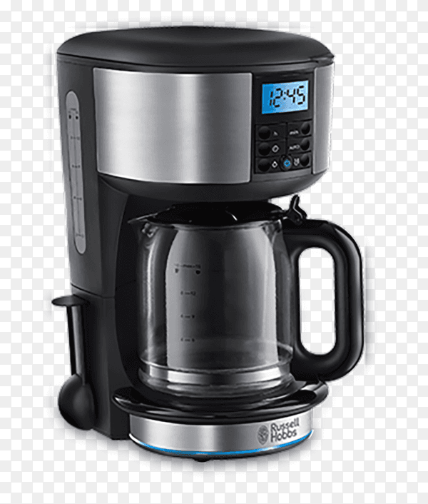 Automatic Espresso Machine or Coffeemaker with Clock Side View. Modern Drip Coffee Pot on transparent background PNG