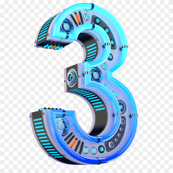Blue number three shape on transparent background PNG