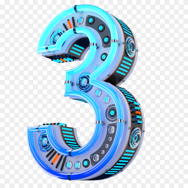 Blue number three shape isolated on transparent background PNG