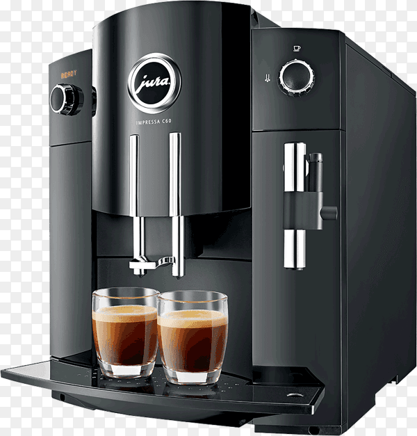 Coffee machine filling two cups at a time isolated on transparent background PNG