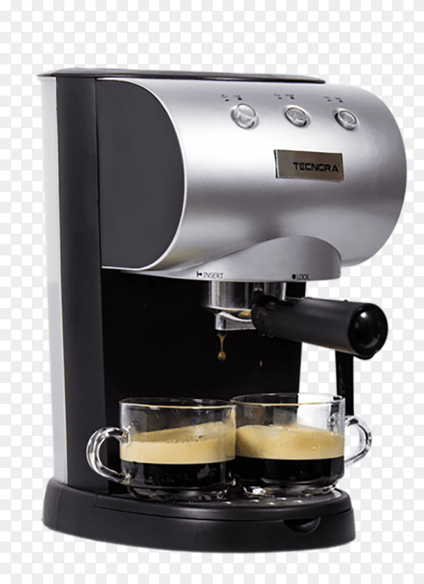Coffee machine preparing coffee in to the cup on transparent background PNG