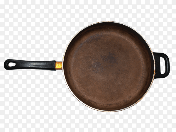 Empty cast iron pan with handle isolate on transparent background PNG