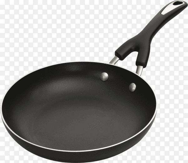 Metal frying pan with nonstick coating on transparent background PNG