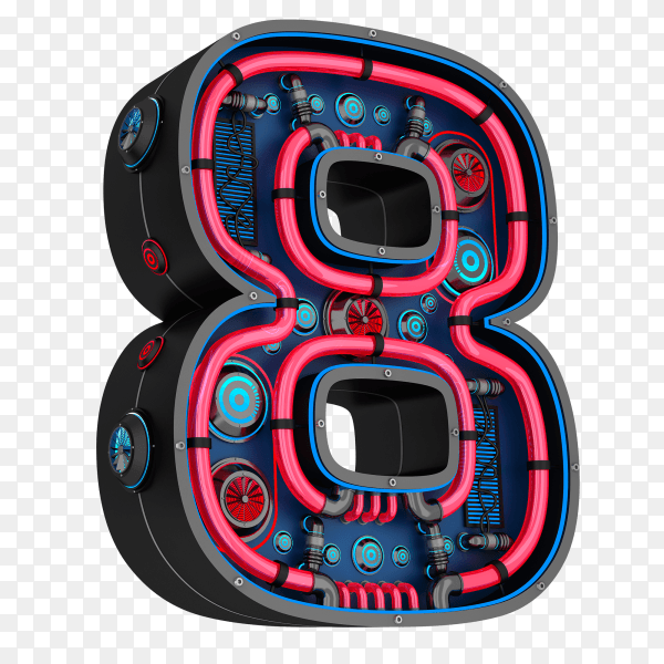 Number eight with simple color geometry shape on transparent background PNG