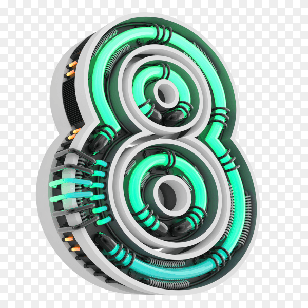 Number eight with simple green geometry shape on transparent PNG