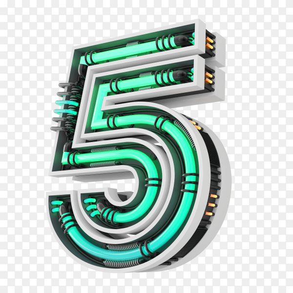 Number five with simple geometry shape on transparent background PNG