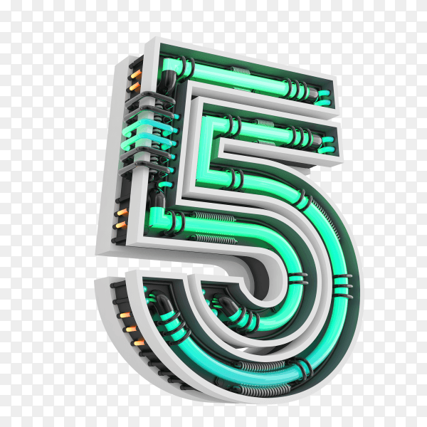 Number five with simple green geometry shape on transparent background PNG