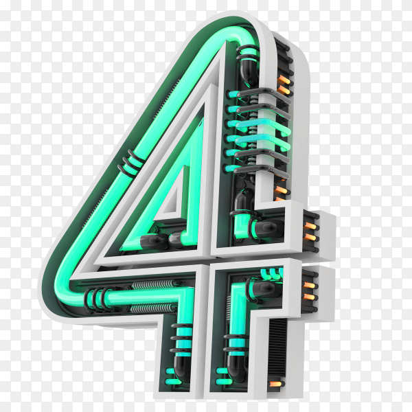 Number four with simple geometry shape on transparent background PNG