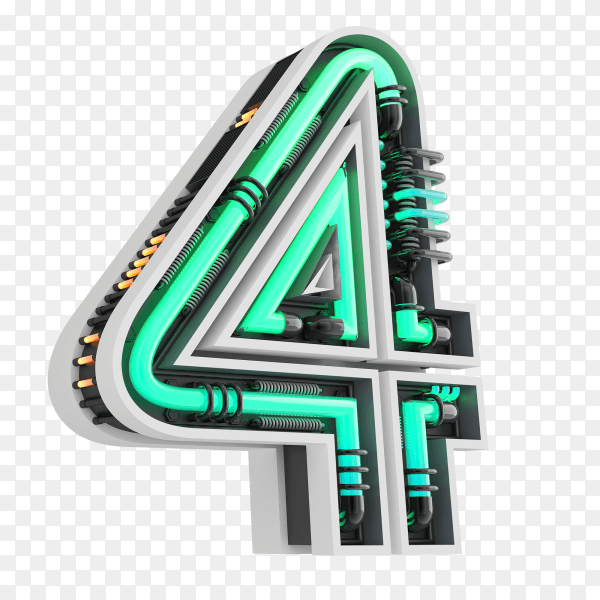 Number four with simple green geometry shape on transparent background PNG