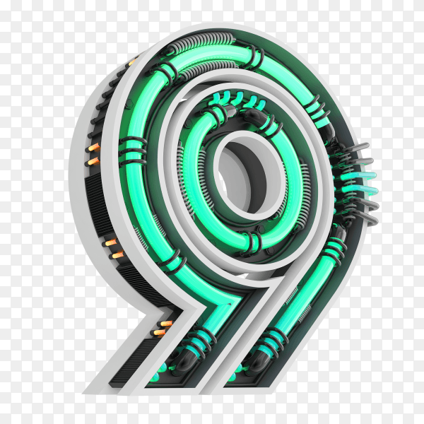 Number nine with simple geometry shape on transparent background PNG