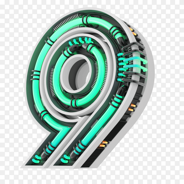 Number nine with simple green geometry shape on transparent background PNG
