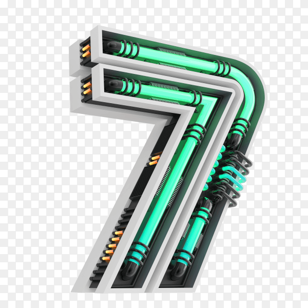 Number seven with simple geometry shape on transparent background PNG